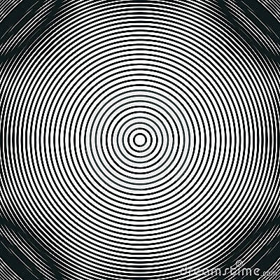 Decorative lined hypnotic contrast background. Optical illusion, creative black and white graphic moire backdrop. Vector Illustration