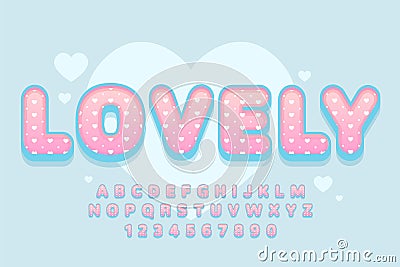 Decorative lovely Font and Alphabet with heart pattern Vector Illustration