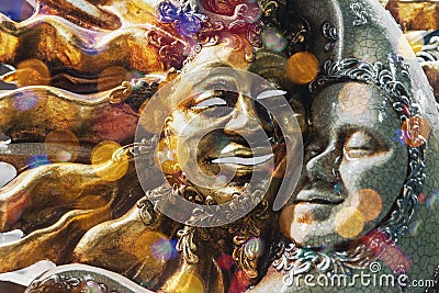 Decorative luxury venetian Sun and Moon mask Stock Photo