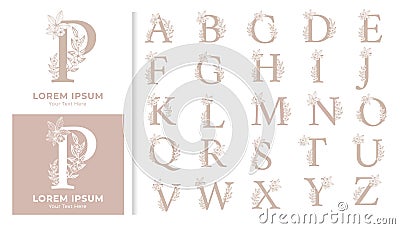 Decorative luxury wedding monogram logo alphabet set. floral frame for branding logo and invitation card design Vector Illustration