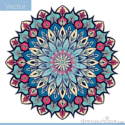 Decorative mandala in blue pink colors Vector Illustration