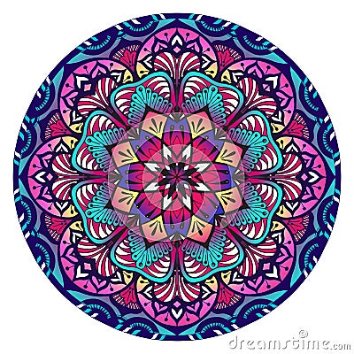 Decorative Mandala in violet pink and blue colors Vector Illustration