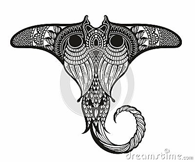 Decorative Manta ray in Maori style. Tattoo stylel. Vecto illustration Vector Illustration