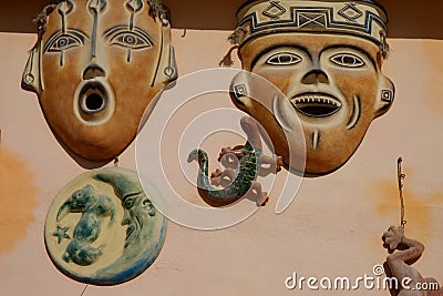 Colorful Mexican Ceramic Masks Stock Photo