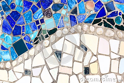 Decorative Mosaic of White and Blue Tiles Stock Photo