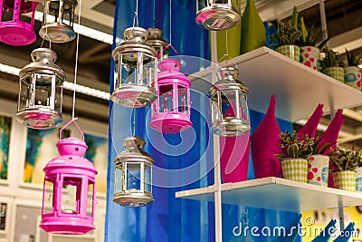 Decorative multi-colored lanterns candle holders Stock Photo