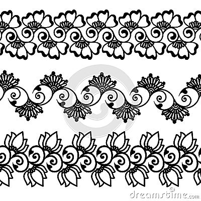 Decorative oriental mehndi flower borders Vector Illustration