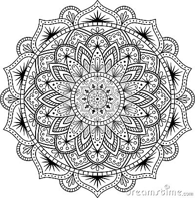 Decorative ornament in ethnic oriental style. Circular pattern in form of mandala for Henna, Mehndi, tattoo, decoration. Vector Illustration