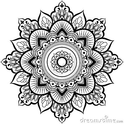 Decorative ornament in ethnic oriental style. Circular pattern in form of mandala for Henna, Mehndi, tattoo, decoration Vector Illustration