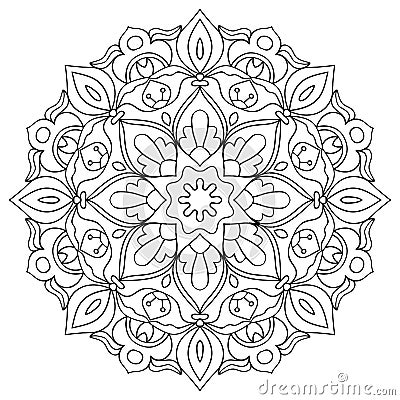 Decorative ornamental element. Black mandala on white background. Vector illustration Vector Illustration