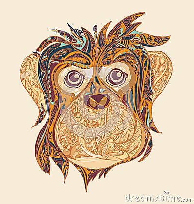 Decorative ornamental head of monkey.Symbol of the Year 2016 by Vector Illustration