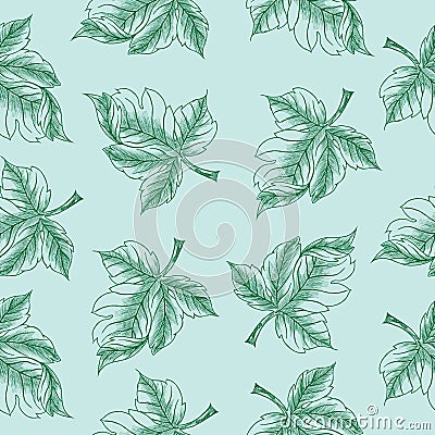 Decorative ornamental seamless spring pattern.Hand-drawn. Endless elegant texture with leaves. Template for fabric design, Vector Illustration