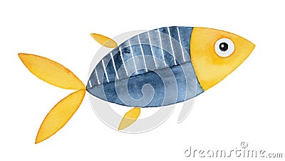 Decorative ornamental watercolour fish drawing. Cartoon Illustration