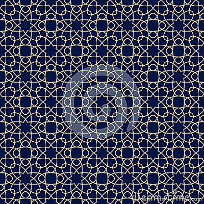 Decorative ornaments, colored seamless pattern. Wallpaper background with blue and golden elements Vector Illustration
