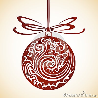 Decorative ornate Christmas ball and bow Vector Illustration