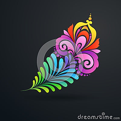 Decorative ornate color exotic feather Vector Illustration