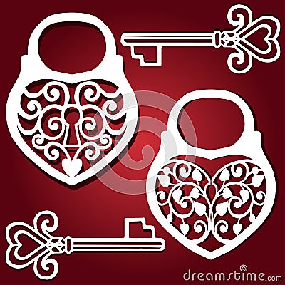 Decorative padlock Heart Laser Cutting. Template for interior design, layouts wedding cards, invitations. Vector Illustration