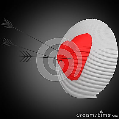 Decorative panel target designed like a heart with arrows. 3D illustration. Cartoon Illustration