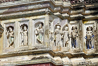 Decorative panels of god and goddess in stucco on the dom of laxmi narsihapur temple Editorial Stock Photo