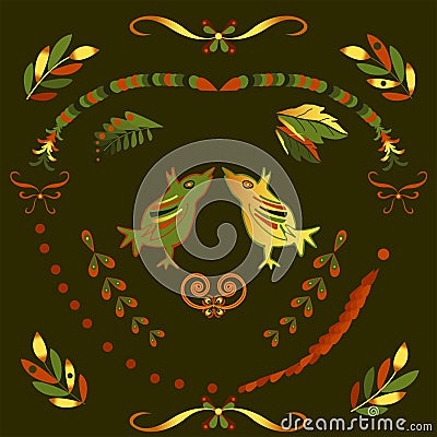 Hohloma. Decorative pattern in the form of a bird. Vector Illustration