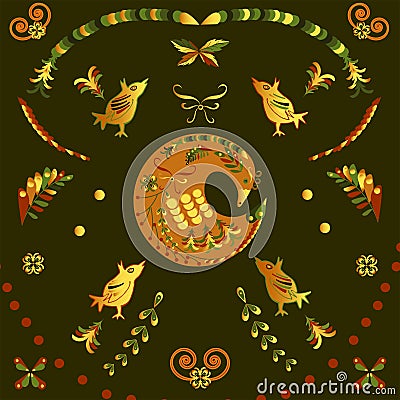 Hohloma. Decorative pattern in the form of a bird in the Russian style Vector Illustration