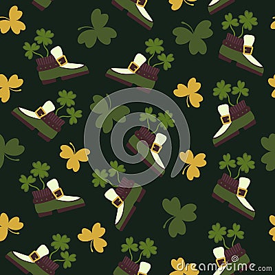 Decorative patterns with traditional elements set of st. patrick green boot clover Vector Illustration