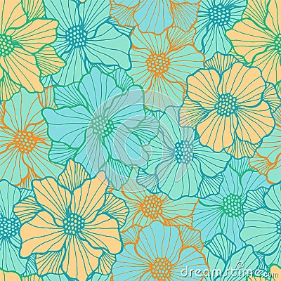 Decorative peony flower endless pattern. Organic bouquet background. Peony blossom Vector Illustration