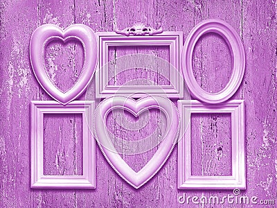 Decorative photo frames on a wooden background Stock Photo