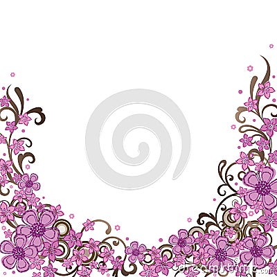 Decorative pink floral border Vector Illustration