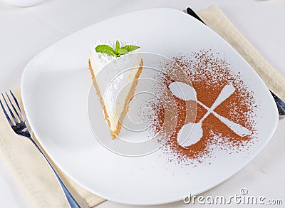 Decorative plating and presentation of cheesecake Stock Photo