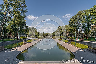 Decorative pond in the garden named after Taras Shevchenko. Editorial Stock Photo