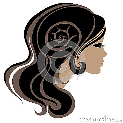 Decorative portrait of woman with long hair Vector Illustration