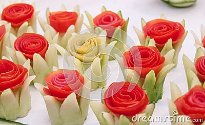 Decorative presentation with tomatoes and cucumbers Stock Photo