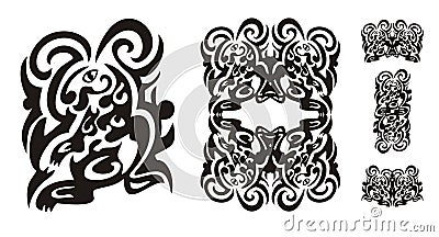 Decorative rabbit and rabbit elements Vector Illustration