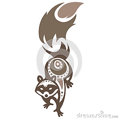 Decorative raccoon with various brown lines in a flat style. Design suitable for tattoo Vector Illustration