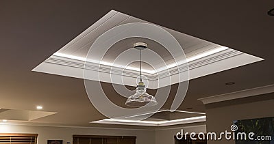 Decorative recessed ceiling with LED strip lighting Stock Photo