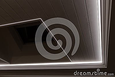 Decorative recessed ceiling with LED strip lighting Stock Photo