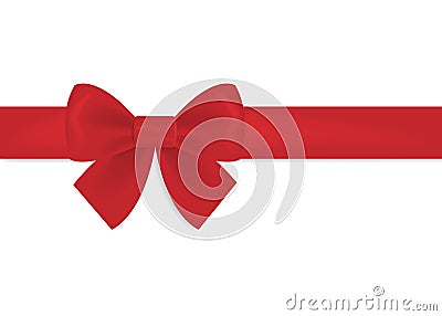 Decorative red bow with horizontal ribbon. Vector Illustration