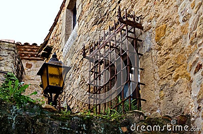 Decorative retro lamppost in the town of Pals, Girona Stock Photo