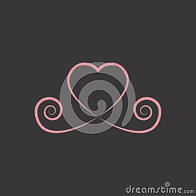 Decorative rose gold heart icon. glitter logo, love symbol on a Vector Illustration