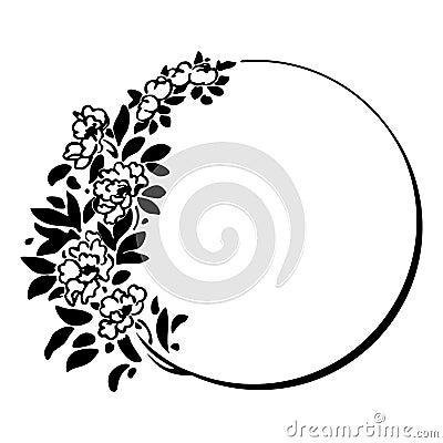 Decorative round frame with floral branch Vector Illustration