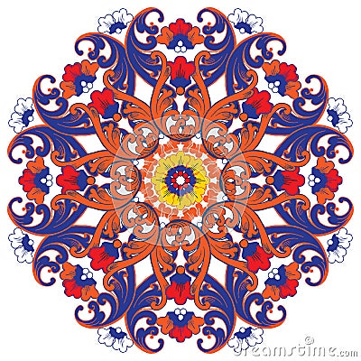 Decorative round multicolored floral pattern Vector Illustration