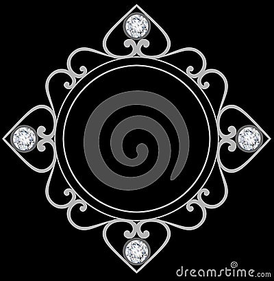 Decorative round silver frame with diamonds Vector Illustration