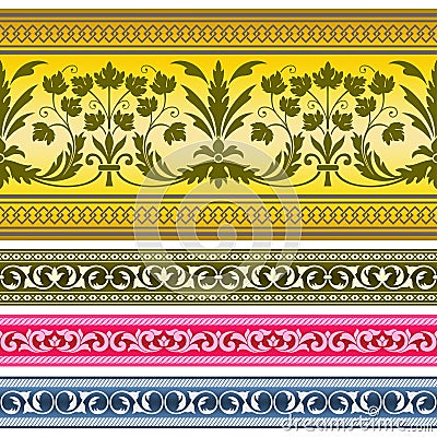 Decorative seamless borders, classic art. Whimsical floral elements, acanthus. Vector Illustration