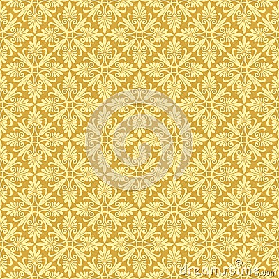 Decorative seamless floral pattern, classic art. Golden colors. Swatch included. Vector Illustration