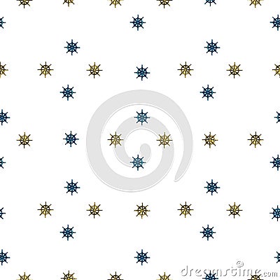 Decorative seamless marine pattern with little ship wheel silhouettes in geometric style. White background Vector Illustration