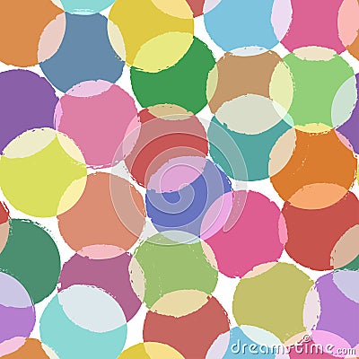 Decorative seamless pattern with colorful circles, grunge painted texture on pastel background. Retro style. Vector Stock Photo