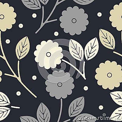 Decorative seamless pattern with flowers and leaves Vector Illustration