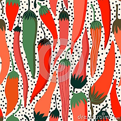 Decorative seamless pattern with red chilli peppers Vector Illustration