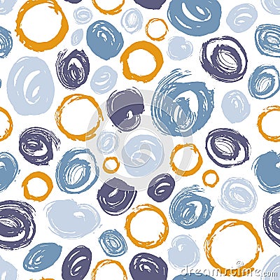 Decorative seamless pattern with round paint stains, smears or smudges on white background. Artistic backdrop with Vector Illustration